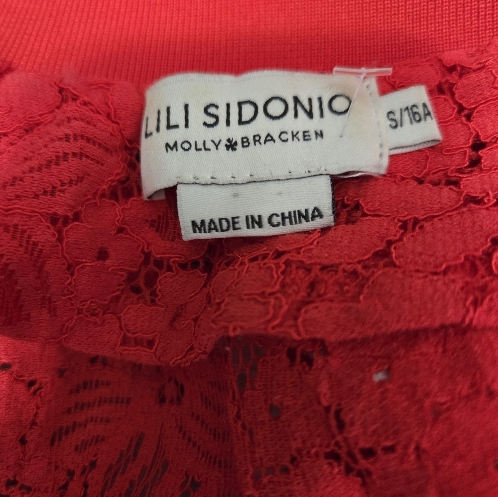 Lili Sidonio × Molly Bracken Red Lace Women's Bomber Jacket. Size Small - Picture 9 of 12